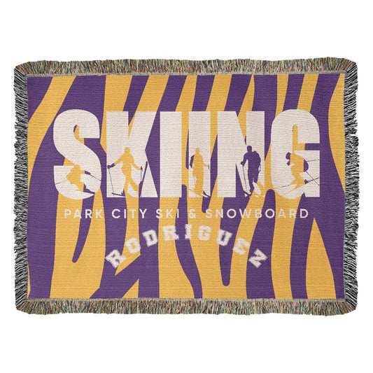 Personalized Skiing Woven Blanket Throw – Custom Skier Gift