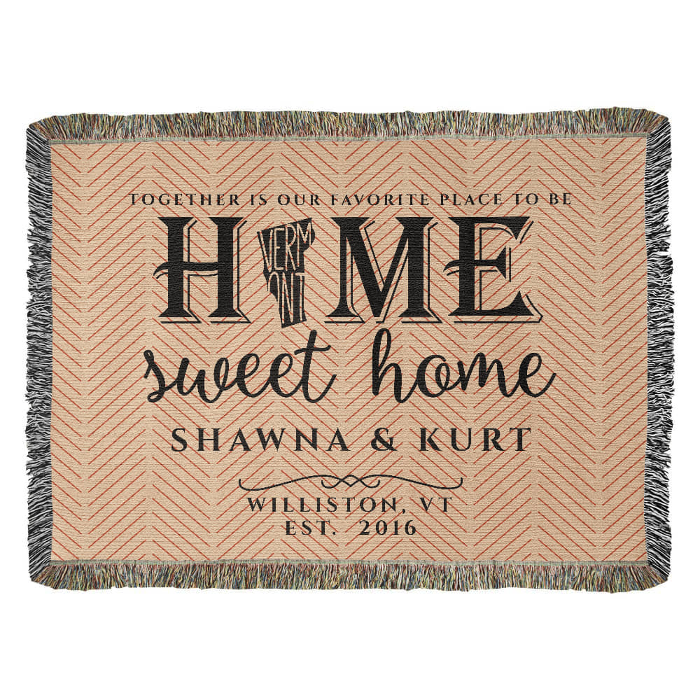Personalized Vermont State Woven Blanket – Custom Gift for Couples
