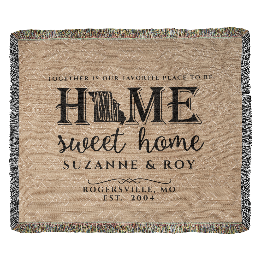 Personalized Missouri Woven Blanket – Custom Cotton Throw with Names, City & Date