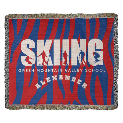 Personalized Skiing Woven Blanket Throw – Custom Skier Gift