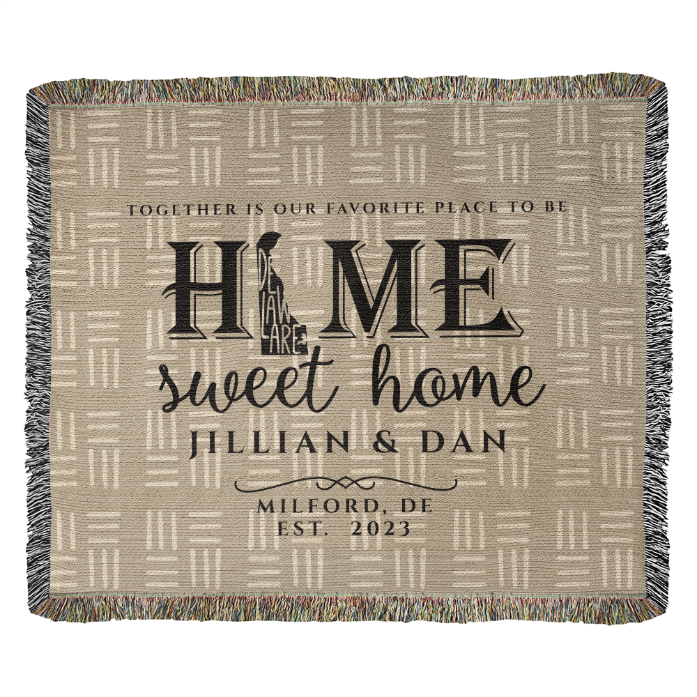 Personalized Delaware Woven Blanket – Custom Home State Throw with Name & Location