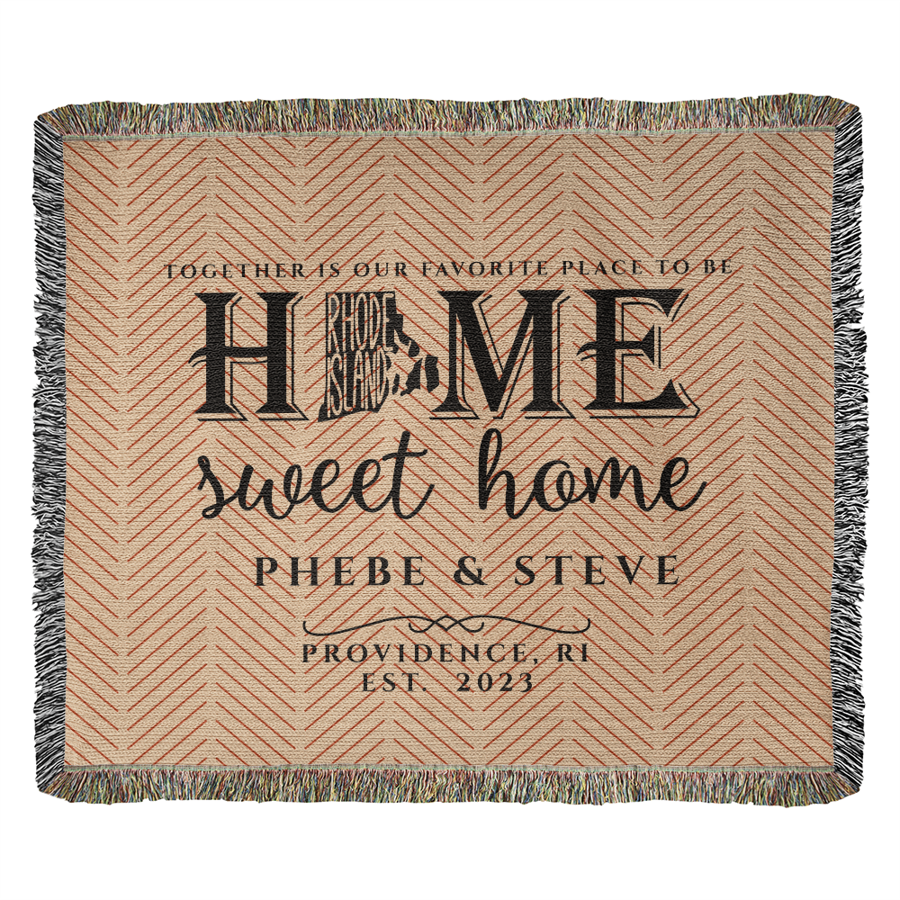Personalized Rhode Island State Woven Blanket – Custom Home Gift for Couples
