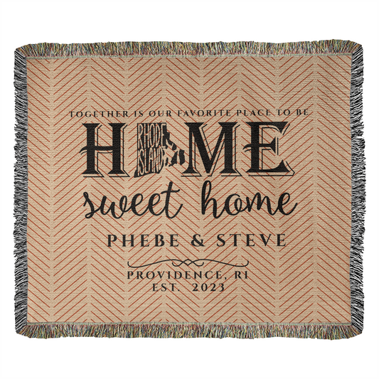 Personalized Rhode Island State Woven Blanket – Custom Home Gift for Couples