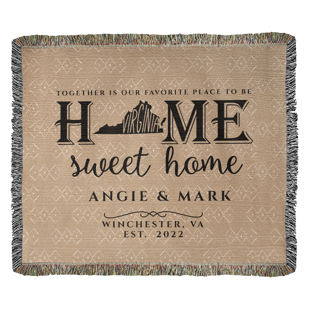 Personalized Virginia State Woven Blanket – Custom Home Throw for Couples
