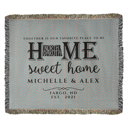 Personalized North Dakota State Woven Blanket – Custom Home Gift for Couples