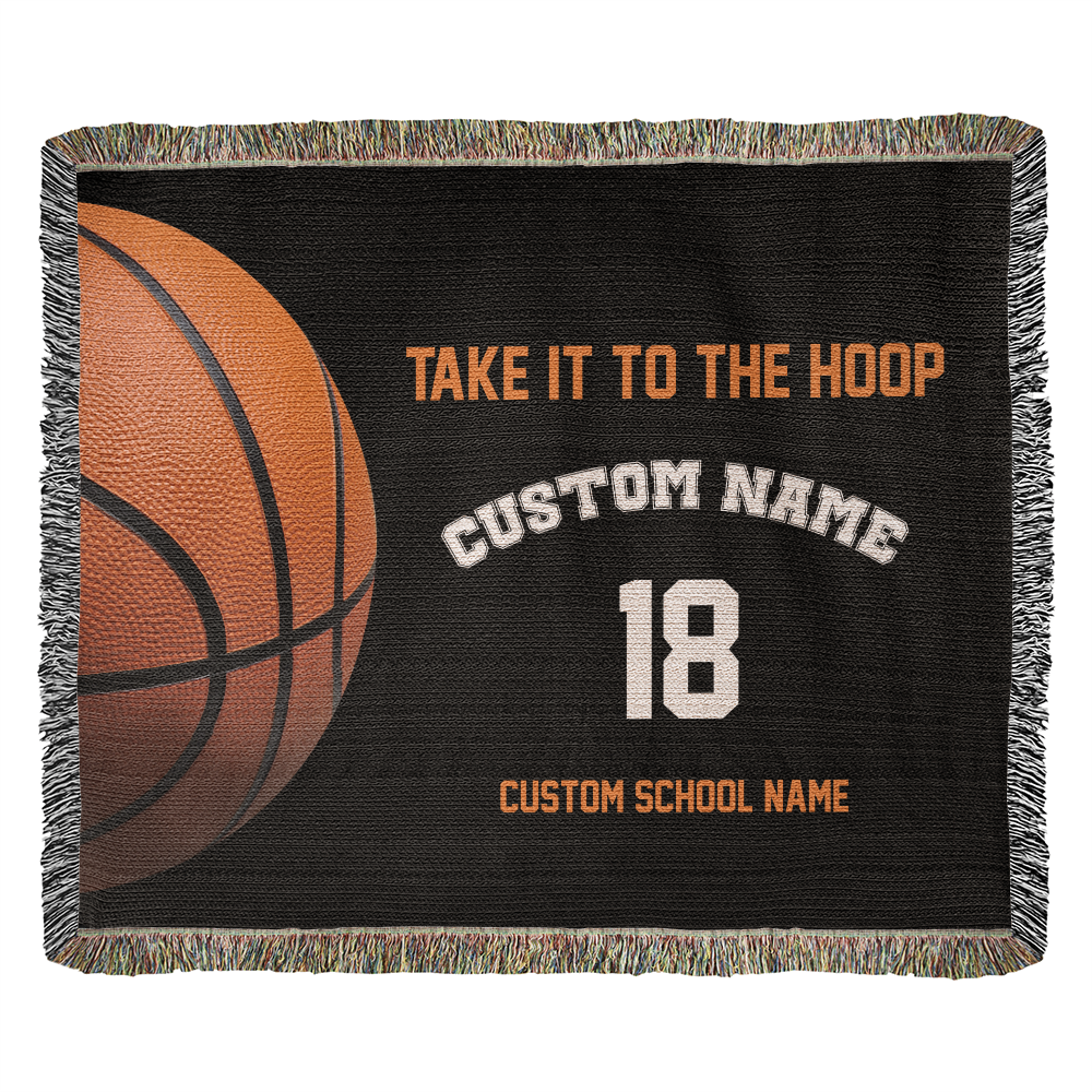 Personalized Basketball Woven Blanket – School Spirit Gift, Custom Fleece/Sherpa Throw