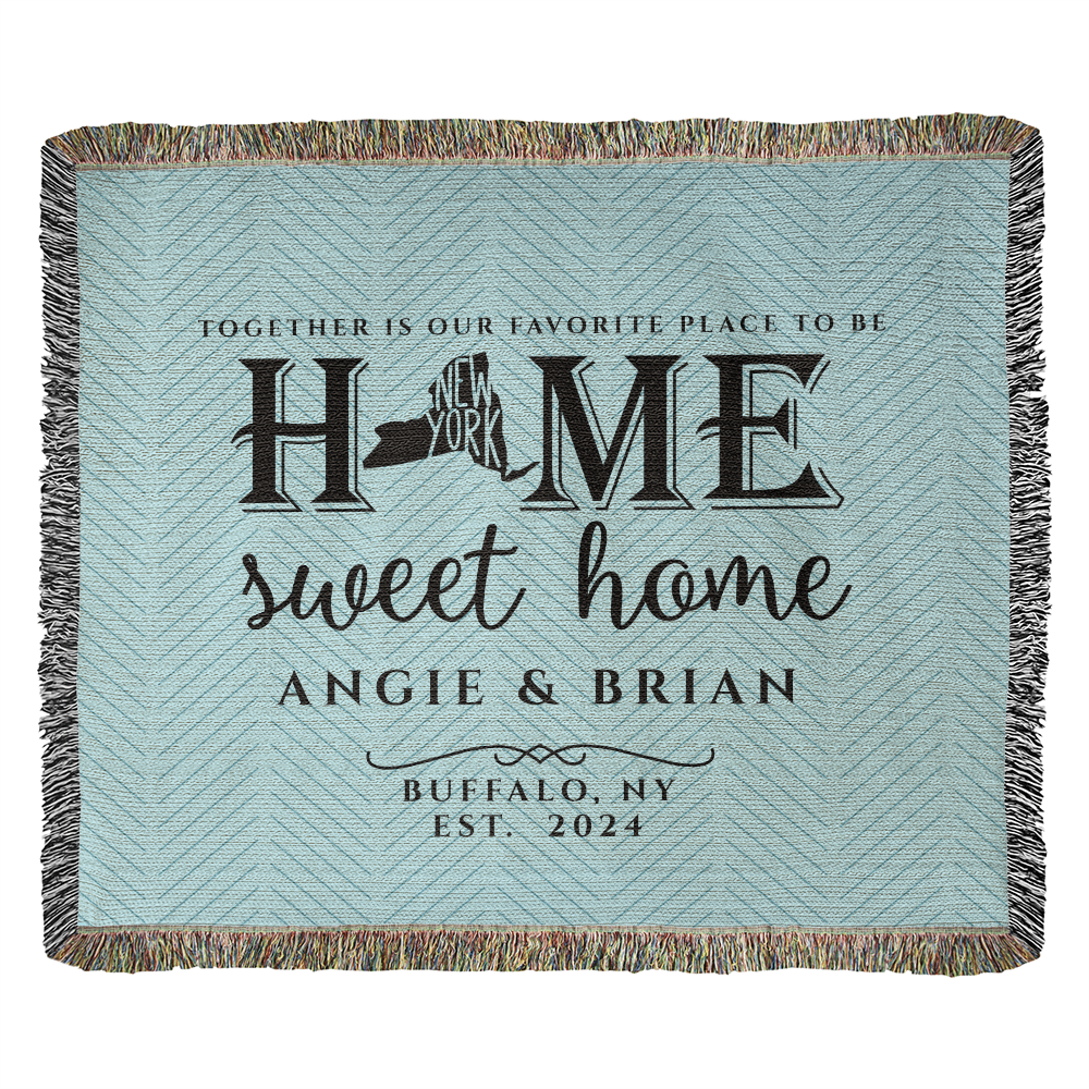Personalized New York State Woven Blanket – Custom Home Gift for Couples