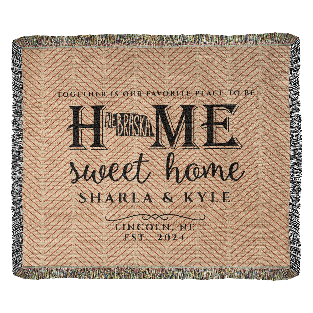 Personalized Nebraska Woven Blanket – Custom State Throw for Couples
