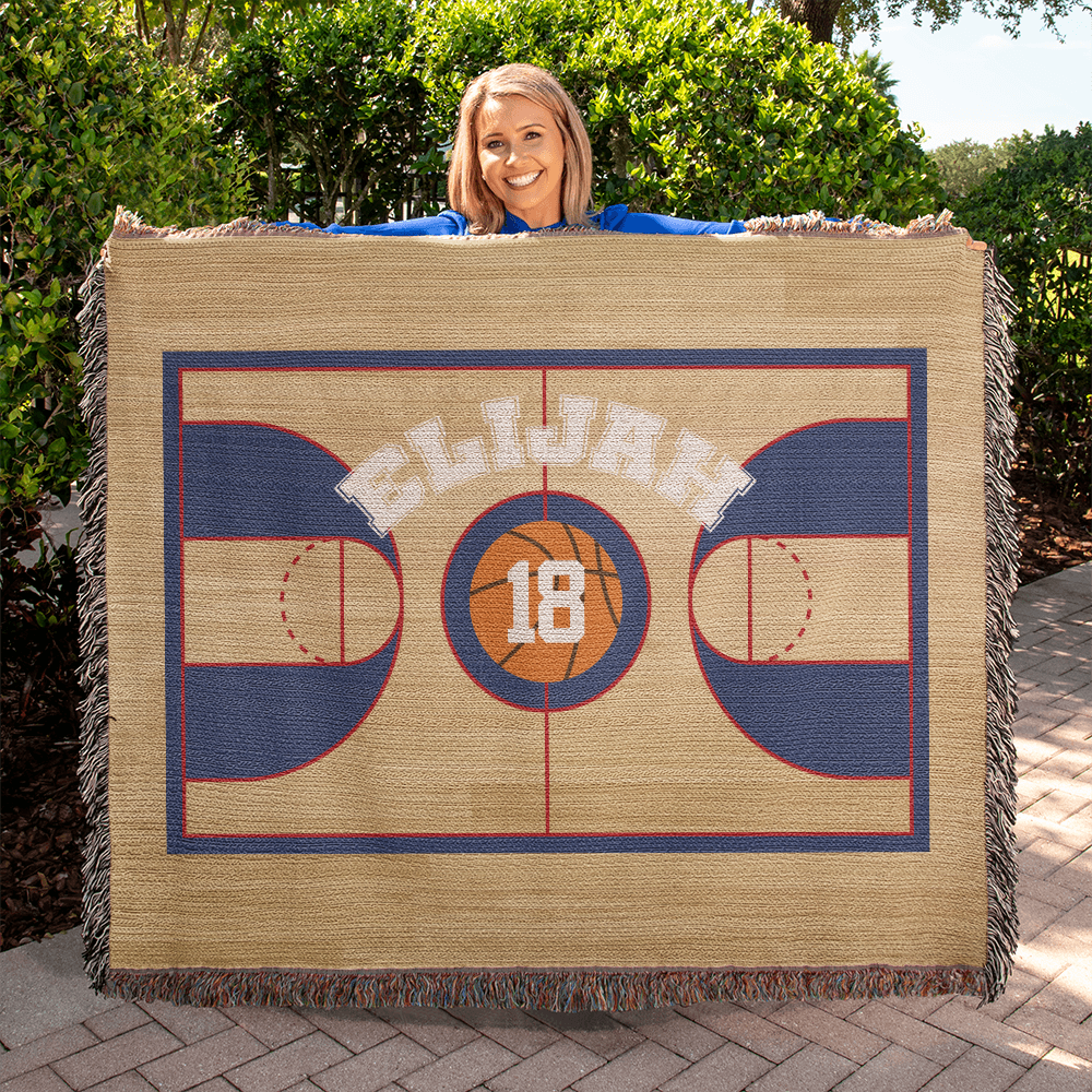 Personalized Basketball Woven Blanket – Player Gift, Custom Fleece/Sherpa Throw