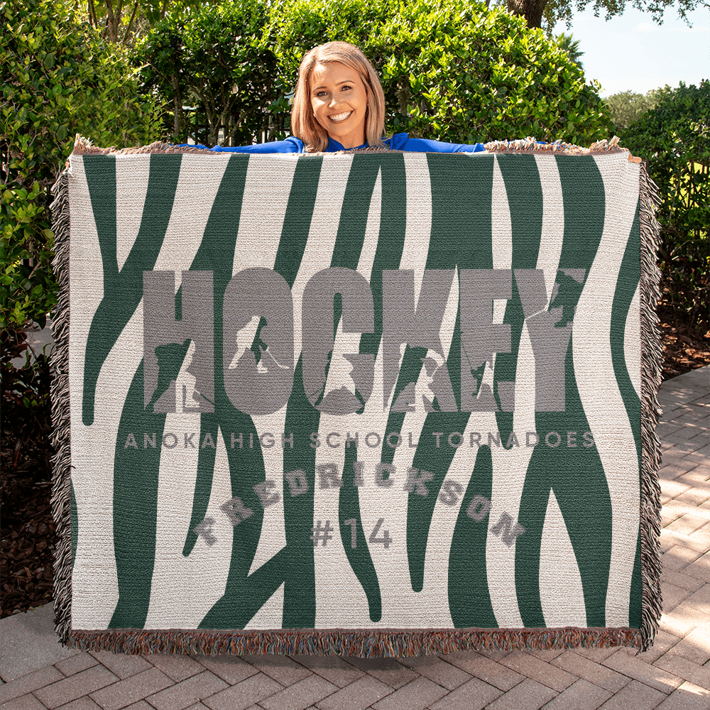 Personalized Hockey Player Woven Blanket Throw – Custom Athlete Gift