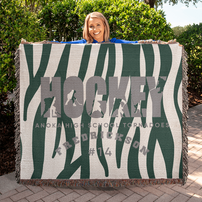 Personalized Hockey Player Woven Blanket Throw – Custom Athlete Gift