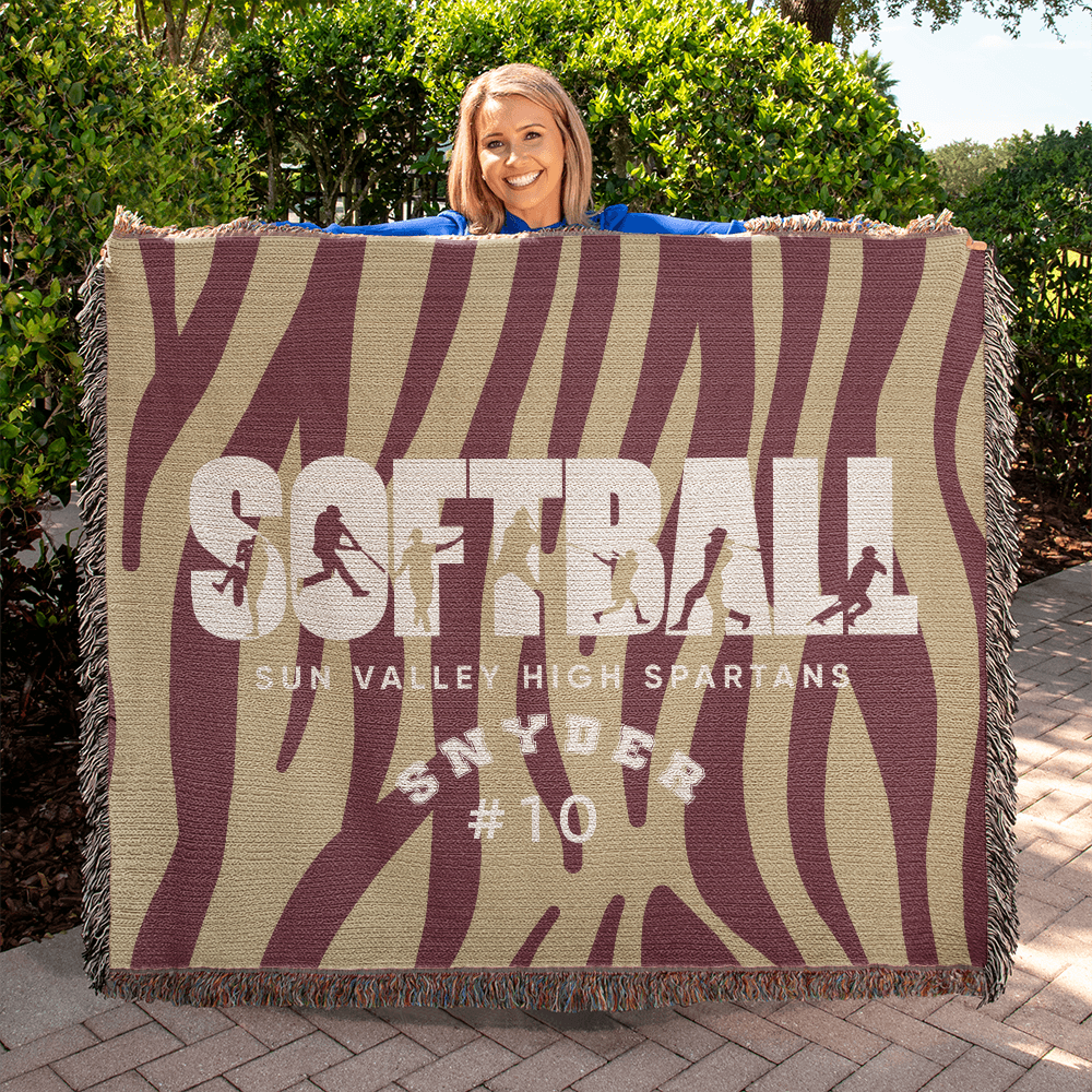 Personalized Softball Player Woven Blanket Throw – Custom Athlete Gift