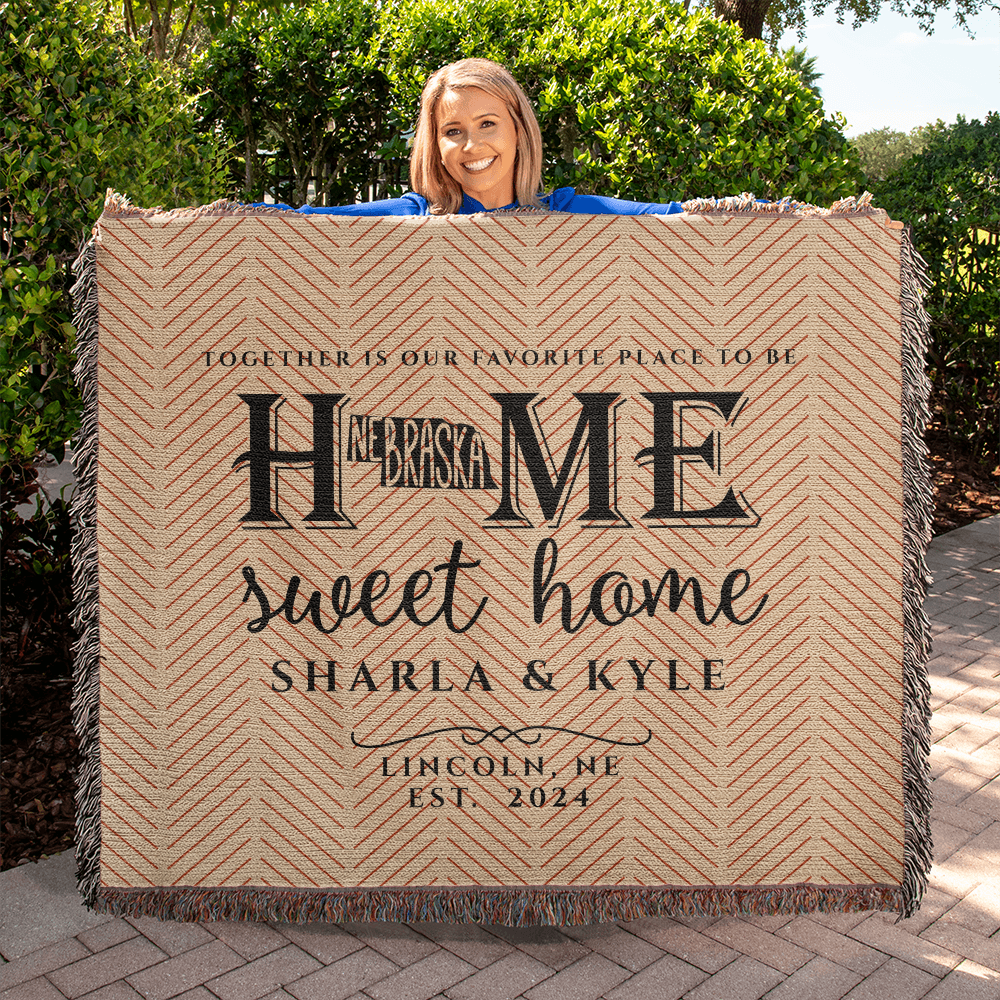 Personalized Nebraska Woven Blanket – Custom State Throw for Couples