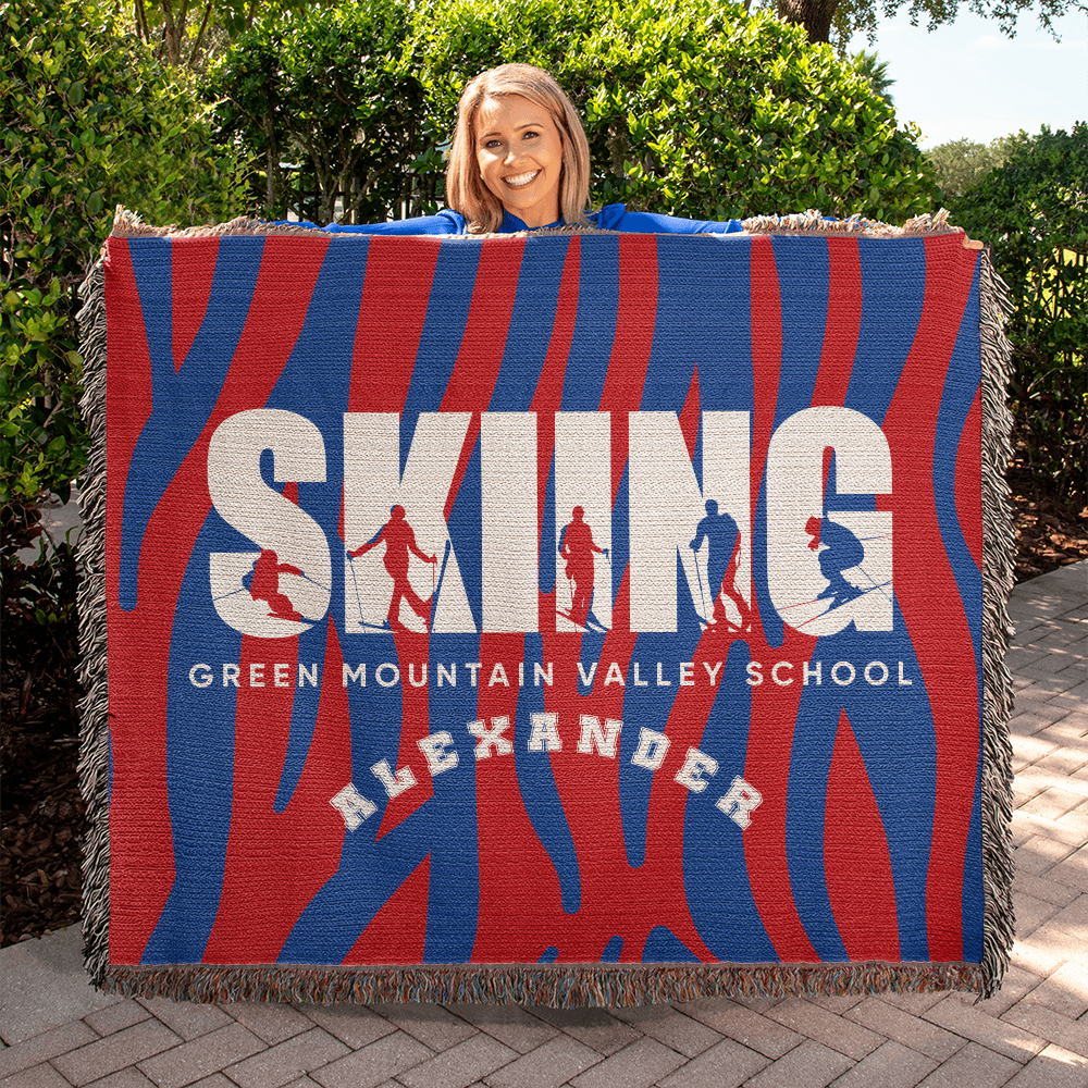 Personalized Skiing Woven Blanket Throw – Custom Skier Gift