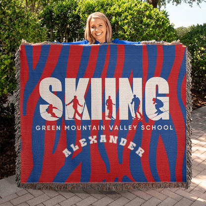 Personalized Skiing Woven Blanket Throw – Custom Skier Gift