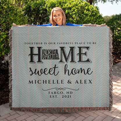 Personalized North Dakota State Woven Blanket – Custom Home Gift for Couples