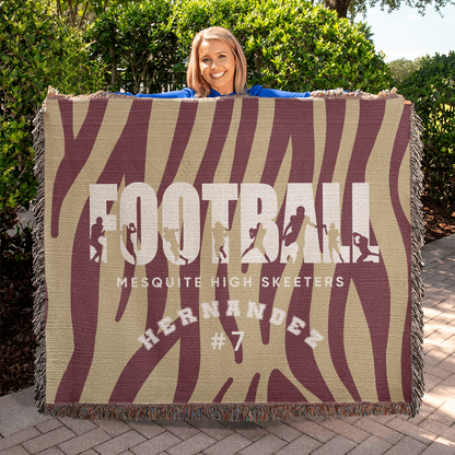 Personalized Football Player Woven Blanket Throw – Custom Athlete Gift