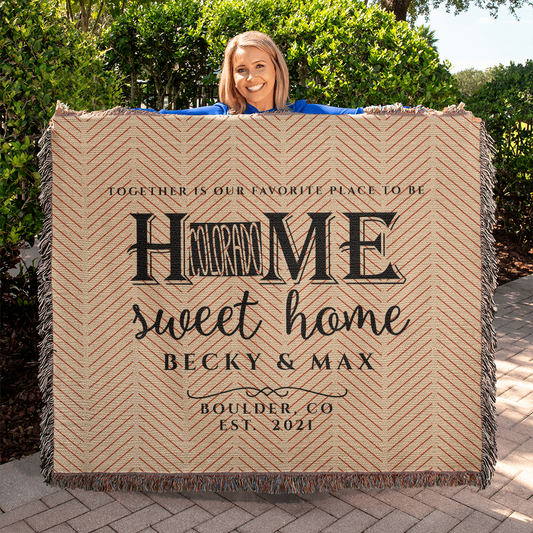 Personalized Colorado Woven Blanket – Custom Home State Throw with Name & Location