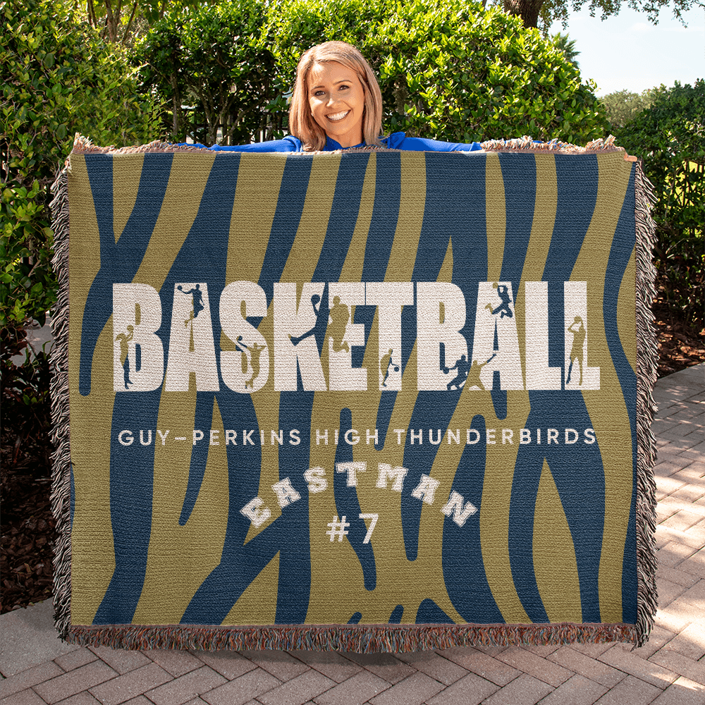 Personalized Basketball Player Woven Blanket Throw – Custom Athlete Gift