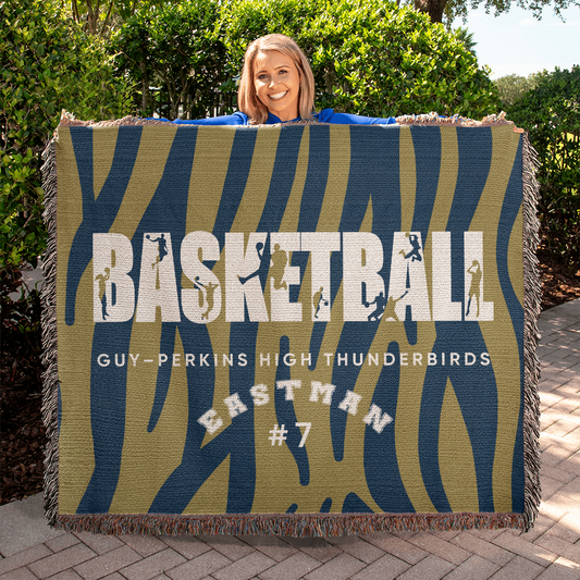 Personalized Basketball Player Woven Blanket Throw – Custom Athlete Gift