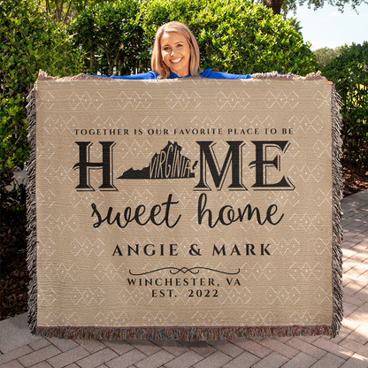Personalized Virginia State Woven Blanket – Custom Home Throw for Couples