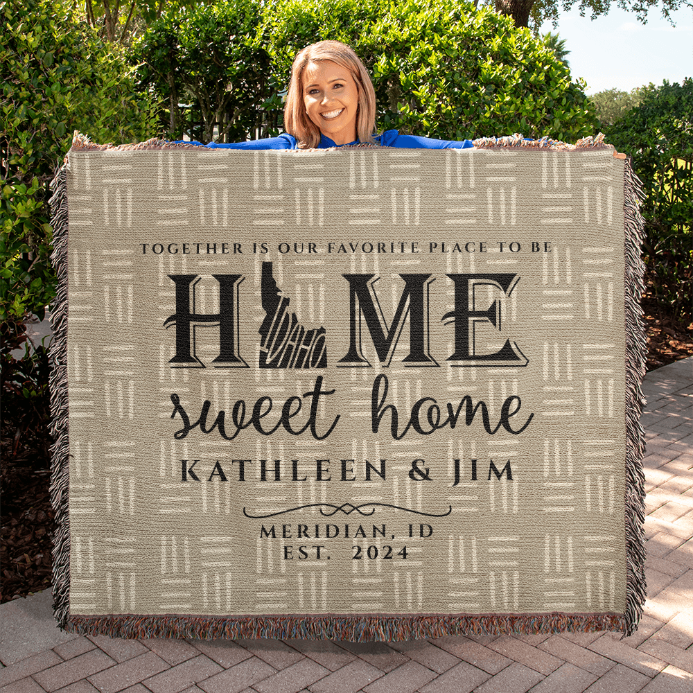 Personalized Idaho Woven Blanket – Custom Home State Throw with Name & Location