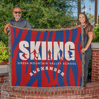 Personalized Skiing Woven Blanket Throw – Custom Skier Gift