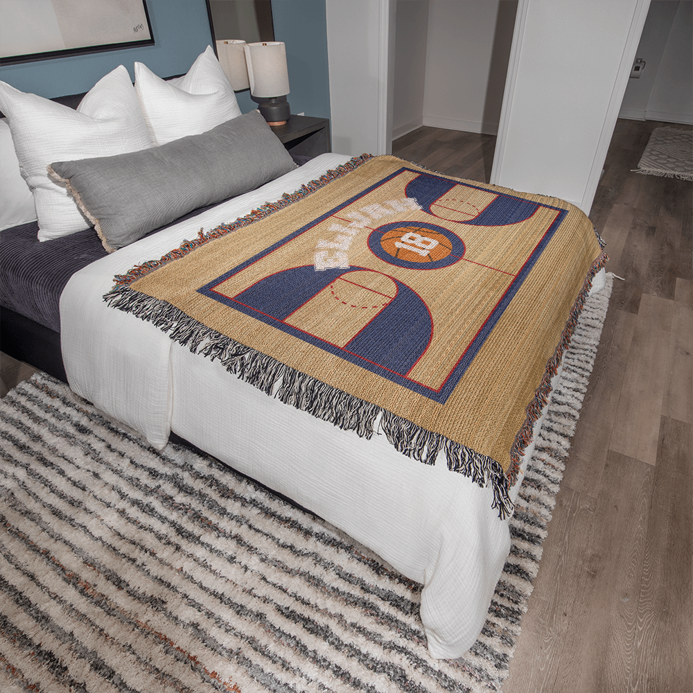 Personalized Basketball Woven Blanket – Player Gift, Custom Fleece/Sherpa Throw