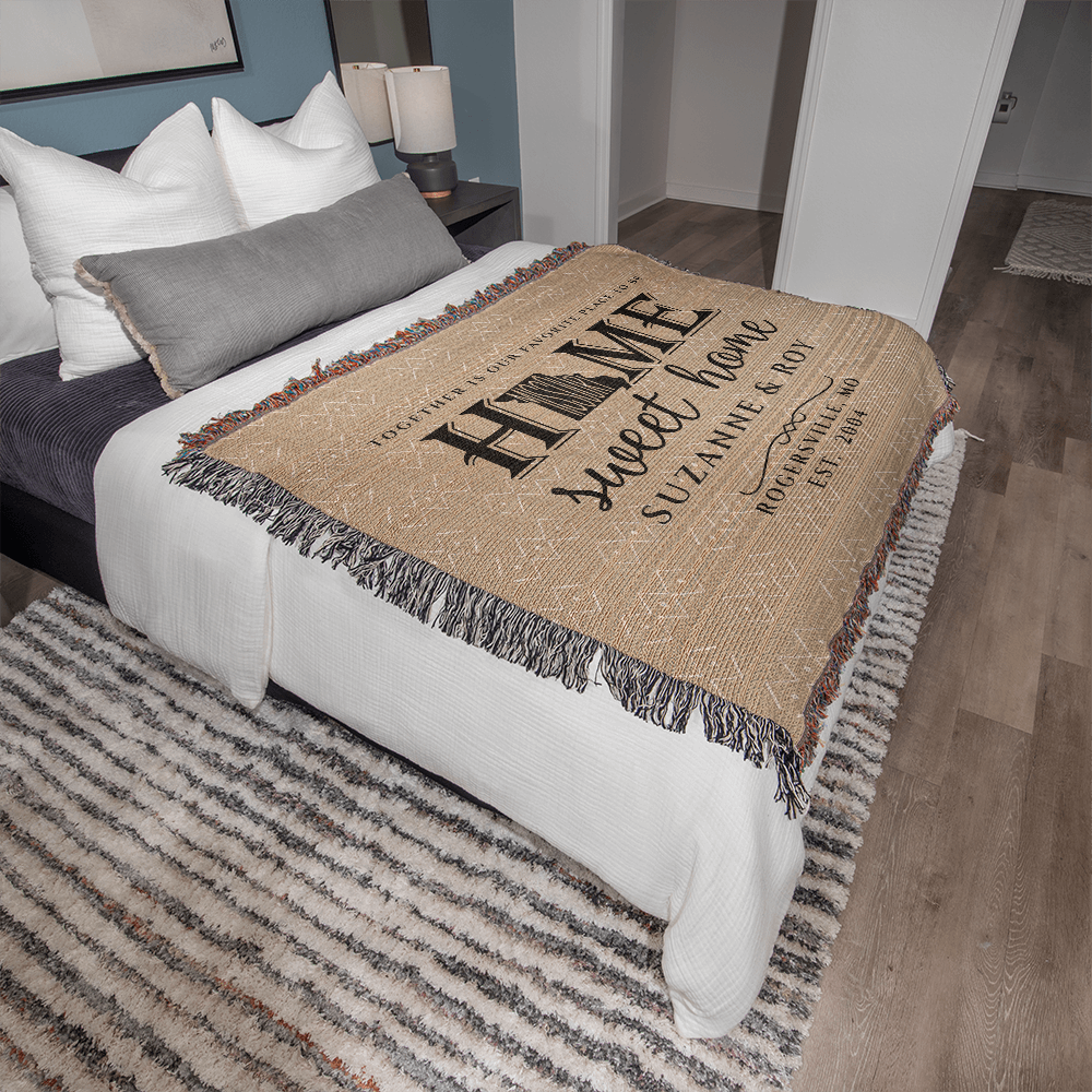 Personalized Missouri Woven Blanket – Custom Cotton Throw with Names, City & Date