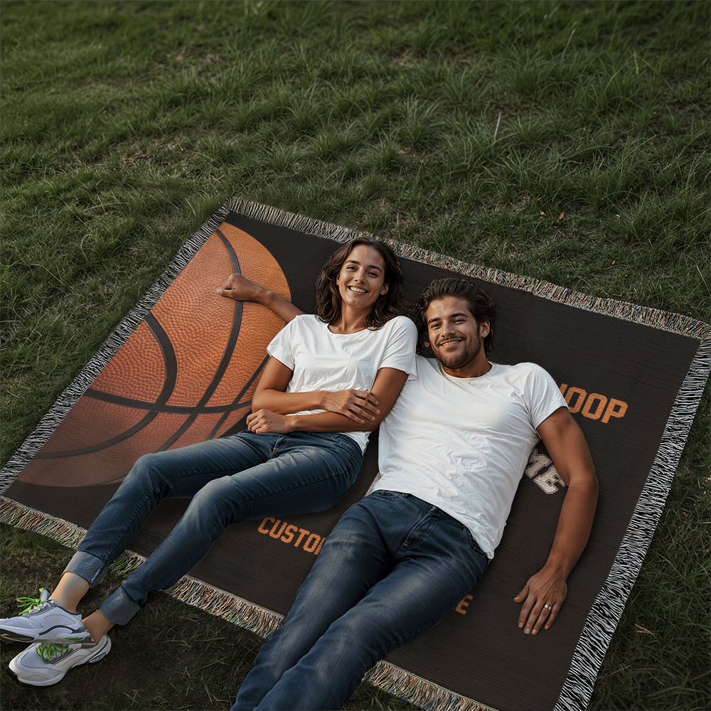 Personalized Basketball Woven Blanket – School Spirit Gift, Custom Fleece/Sherpa Throw