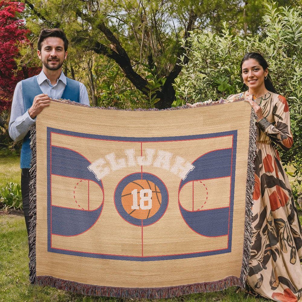 Personalized Basketball Woven Blanket – Player Gift, Custom Fleece/Sherpa Throw