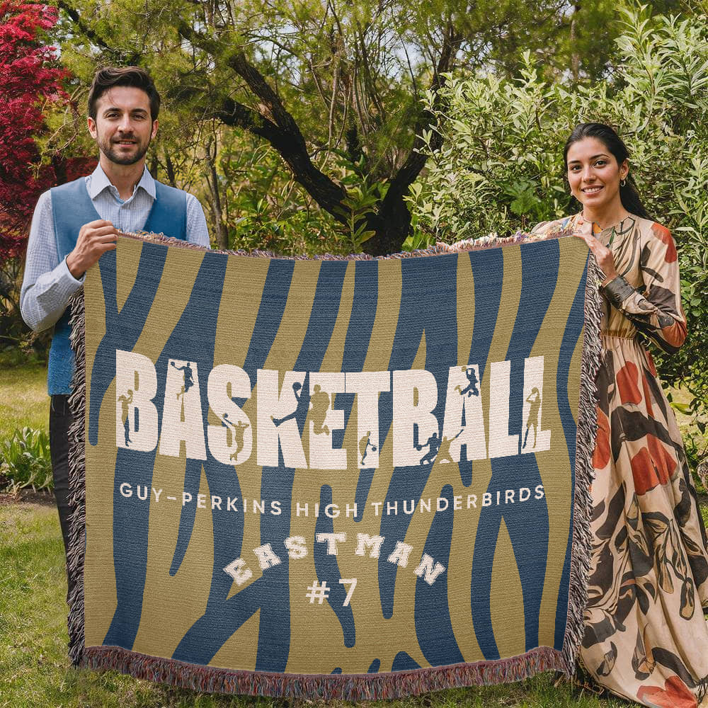 Personalized Basketball Player Woven Blanket Throw – Custom Athlete Gift