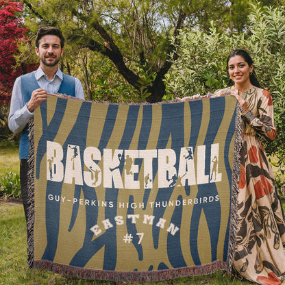 Personalized Basketball Player Woven Blanket Throw – Custom Athlete Gift