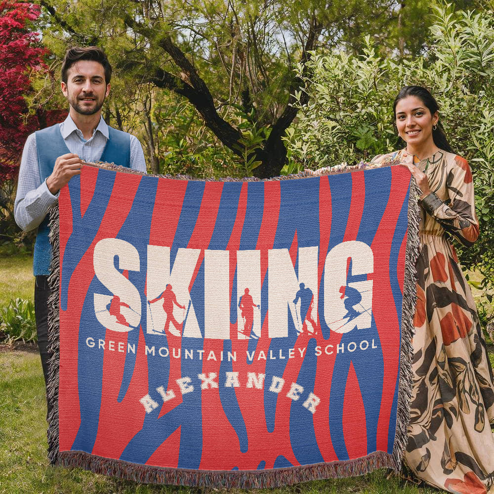 Personalized Skiing Woven Blanket Throw – Custom Skier Gift