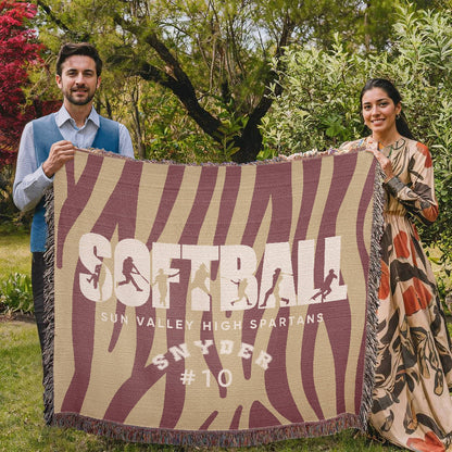 Personalized Softball Player Woven Blanket Throw – Custom Athlete Gift