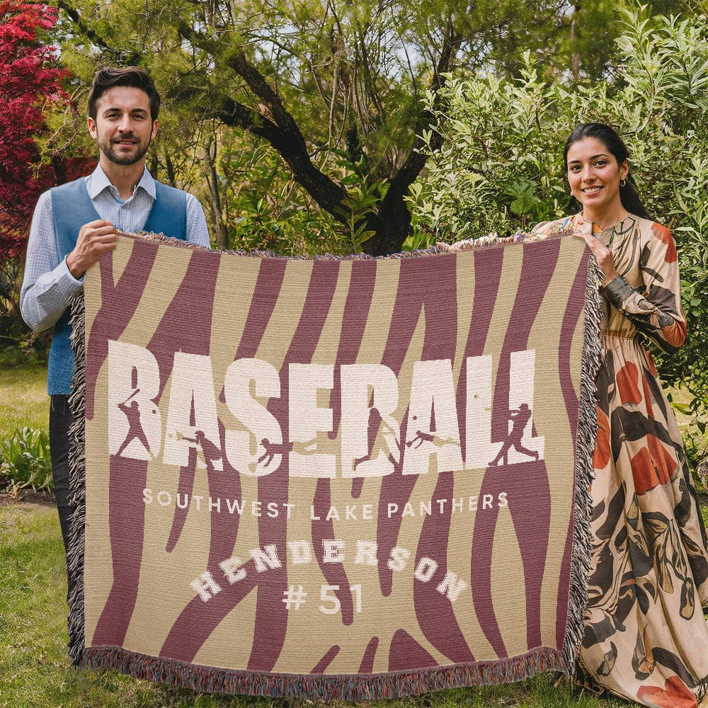 Personalized Baseball Player Woven Blanket Throw – Custom Athlete Gift