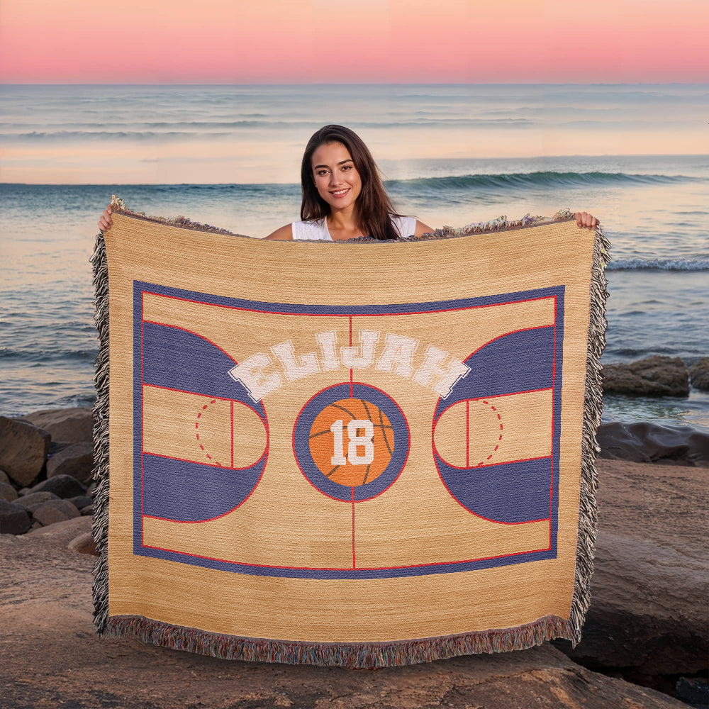 Personalized Basketball Woven Blanket – Player Gift, Custom Fleece/Sherpa Throw