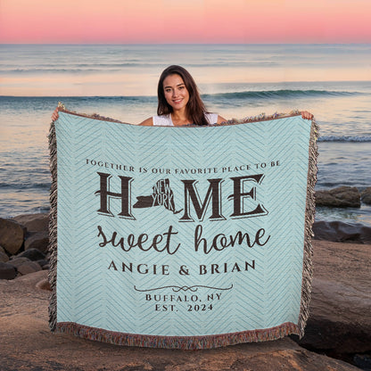 Personalized New York State Woven Blanket – Custom Home Gift for Couples