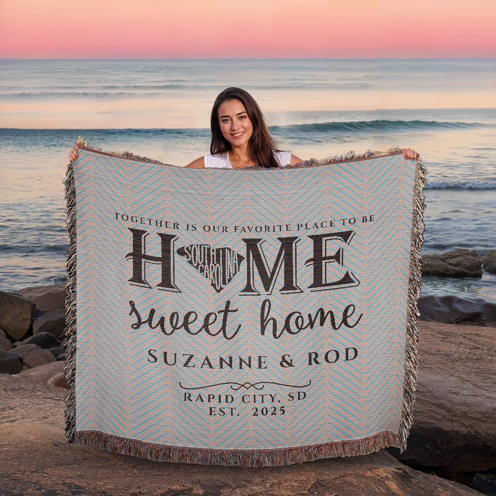 Personalized South Dakota State Woven Blanket – Custom Home Gift for Couples