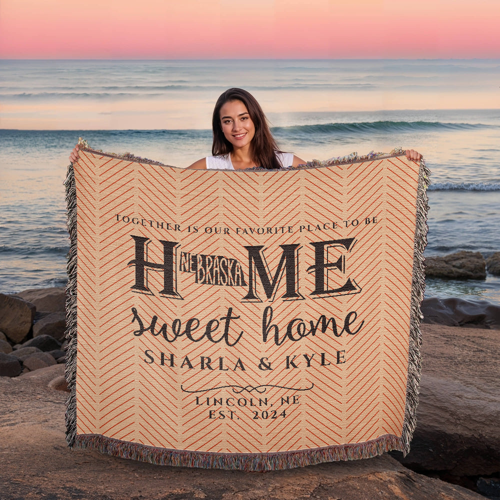 Personalized Nebraska Woven Blanket – Custom State Throw for Couples