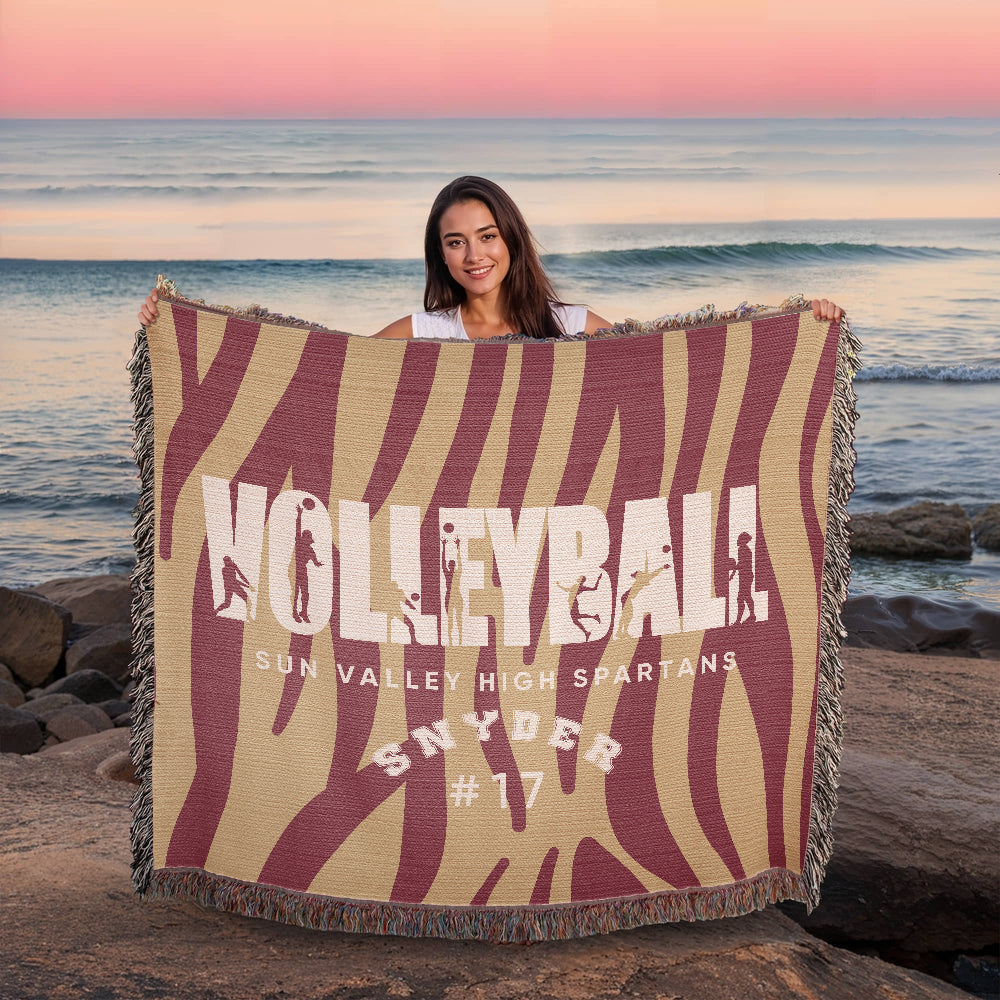 Personalized Volleyball Player Woven Blanket Throw – Custom Athlete Gift