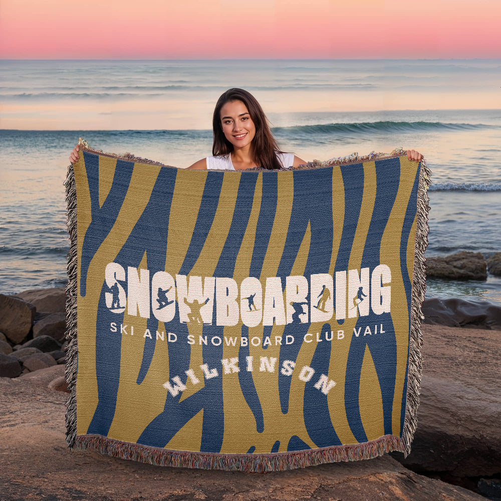 Personalized Snowboarding Woven Blanket Throw – Custom Snowboarder Gift