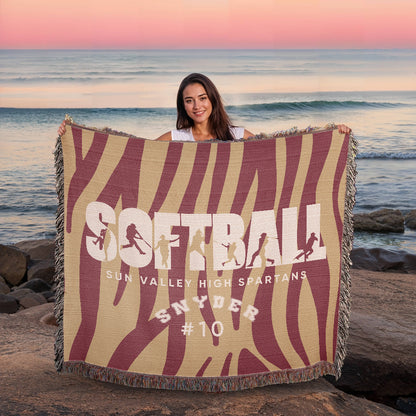Personalized Softball Player Woven Blanket Throw – Custom Athlete Gift
