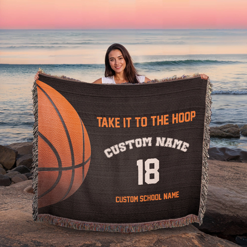Personalized Basketball Woven Blanket – School Spirit Gift, Custom Fleece/Sherpa Throw