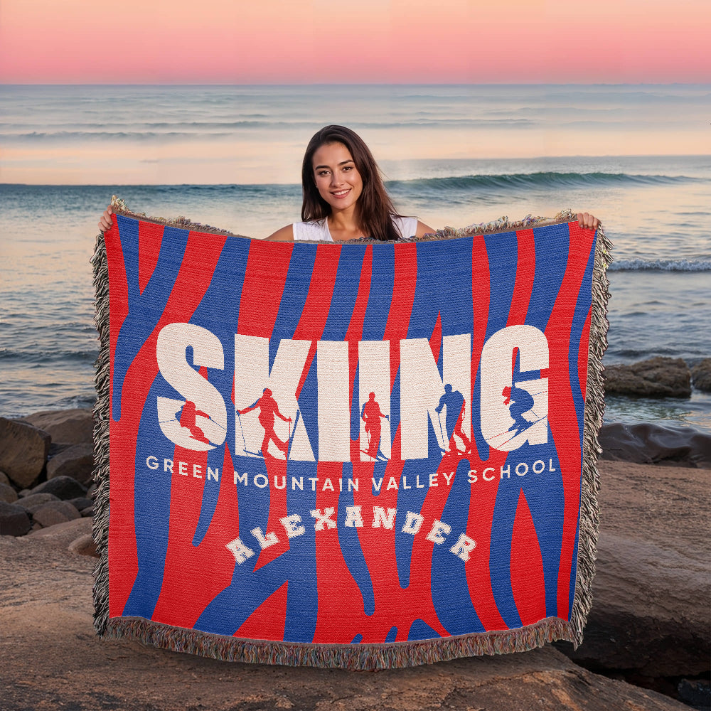 Personalized Skiing Woven Blanket Throw – Custom Skier Gift