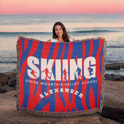 Personalized Skiing Woven Blanket Throw – Custom Skier Gift