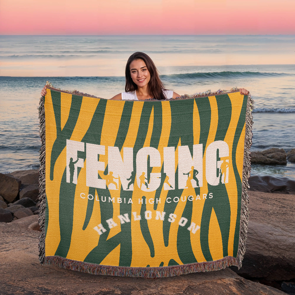 Personalized Fencing Woven Blanket Throw – Custom Fencer Athlete Gift
