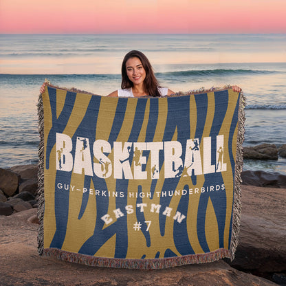 Personalized Basketball Player Woven Blanket Throw – Custom Athlete Gift