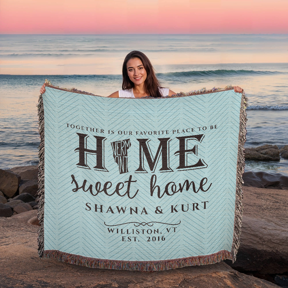 Personalized Vermont State Woven Blanket – Custom Gift for Couples