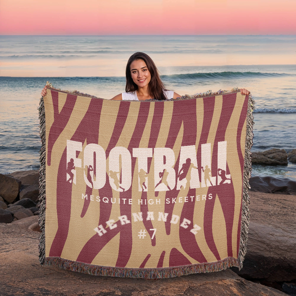 Personalized Football Player Woven Blanket Throw – Custom Athlete Gift